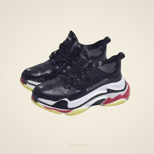 Miniature Chunky Trainers – Black with Multicolor Sole ToyUnity