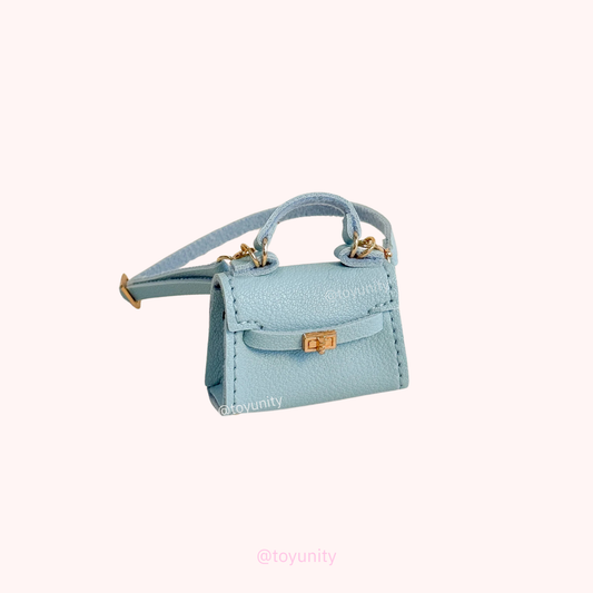 Miniature Luxury Handbag - Light Blue Leather Tote with Gold Lock ToyUnity