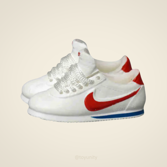 Mini Retro Runner Sneakers for Collectible Figures – White/Red/Blue ToyUnity