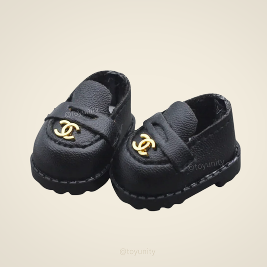 Mini Black Loafers with Gold Detail – Collectible Doll Shoes ToyUnity