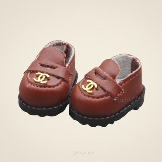 Mini Brown Loafers with Gold Detail – Collectible Doll Shoes ToyUnity