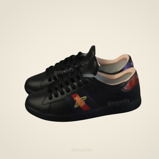 Mini Black Designer-Inspired Sneakers with Bee Detail – Collectible Doll Shoes ToyUnity