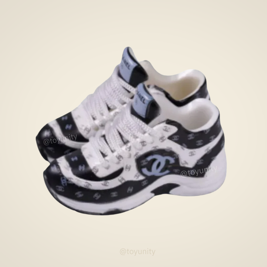 Miniature Monogram Luxury Trainers – Black & White ToyUnity
