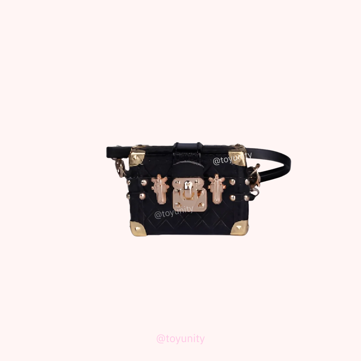 Mini Trunk Crossbody Bag for Collectible Dolls – Black with Gold Accents ToyUnity