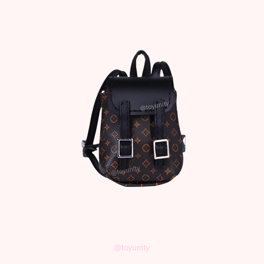 Mini Monogram-Inspired Backpack for Collectible Dolls – Black with Tan Accents ToyUnity