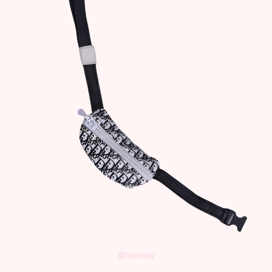 Mini Black & White Monogram Belt Bag for Collectible Dolls – Versatile Crossbody Style ToyUnity
