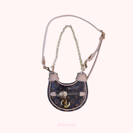 Mini Saddle-Style Luxury Bag with Chain Strap for Collectible Dolls – Monogram Brown ToyUnity