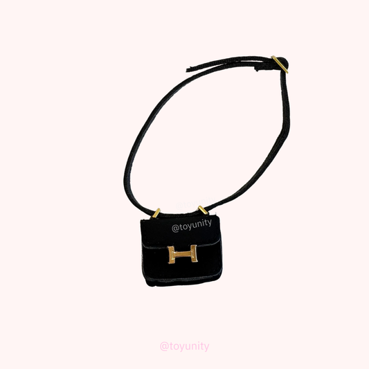 Mini Black Crossbody Bag with Gold H Clasp for Collectible Dolls ToyUnity