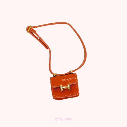 Mini Orange Crossbody Bag with Gold H Clasp for Collectible Dolls ToyUnity
