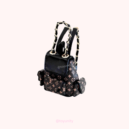 Mini Monogram Backpack with Chain Straps for Collectible Dolls – Black ToyUnity