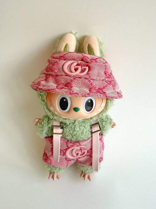 Labubu Pink Monogram Bucket Hat & Overalls Set - GG Inspired - ToyUnity