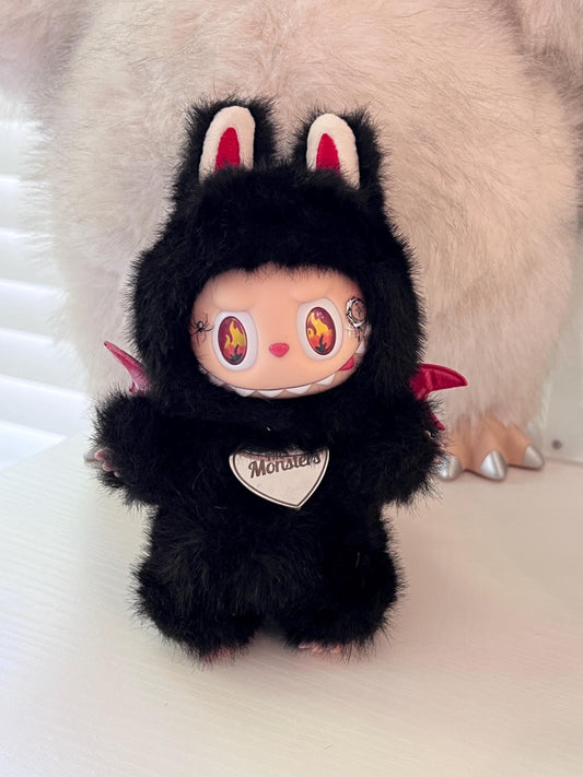 labubu Doll Original black red fire wings Handmade Modification