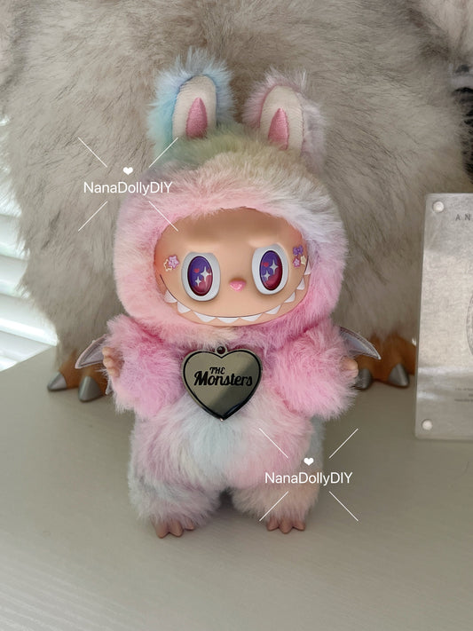 Custom labubu Doll Original rainbow Dino Bow Handmade Modification | Limited RARE