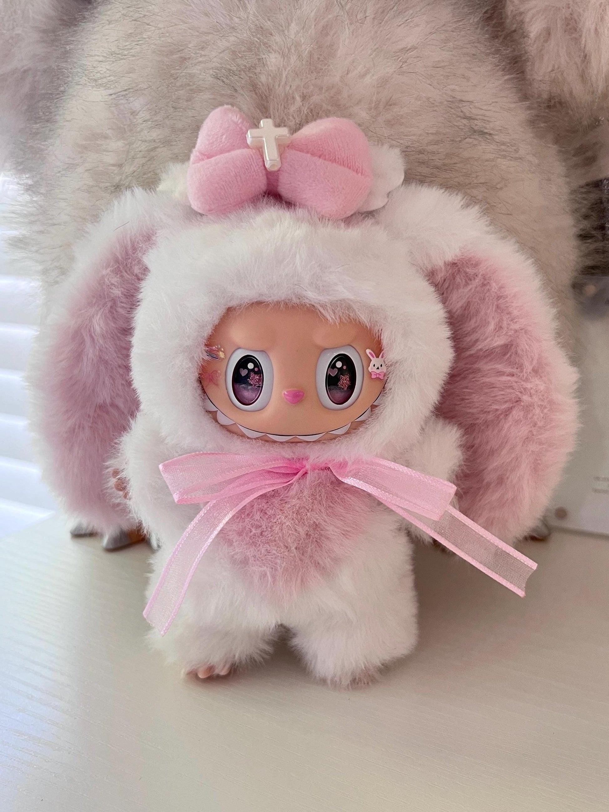 Custom labubu Doll Original bunny pink bow Handmade Modification | Limited RARE - ToyUnity