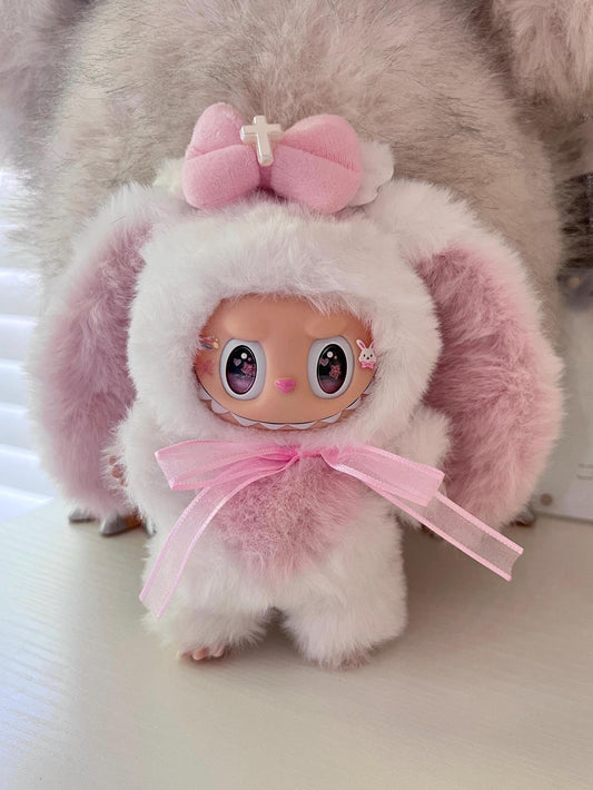 Custom labubu Doll Original bunny pink bow Handmade Modification | Limited RARE