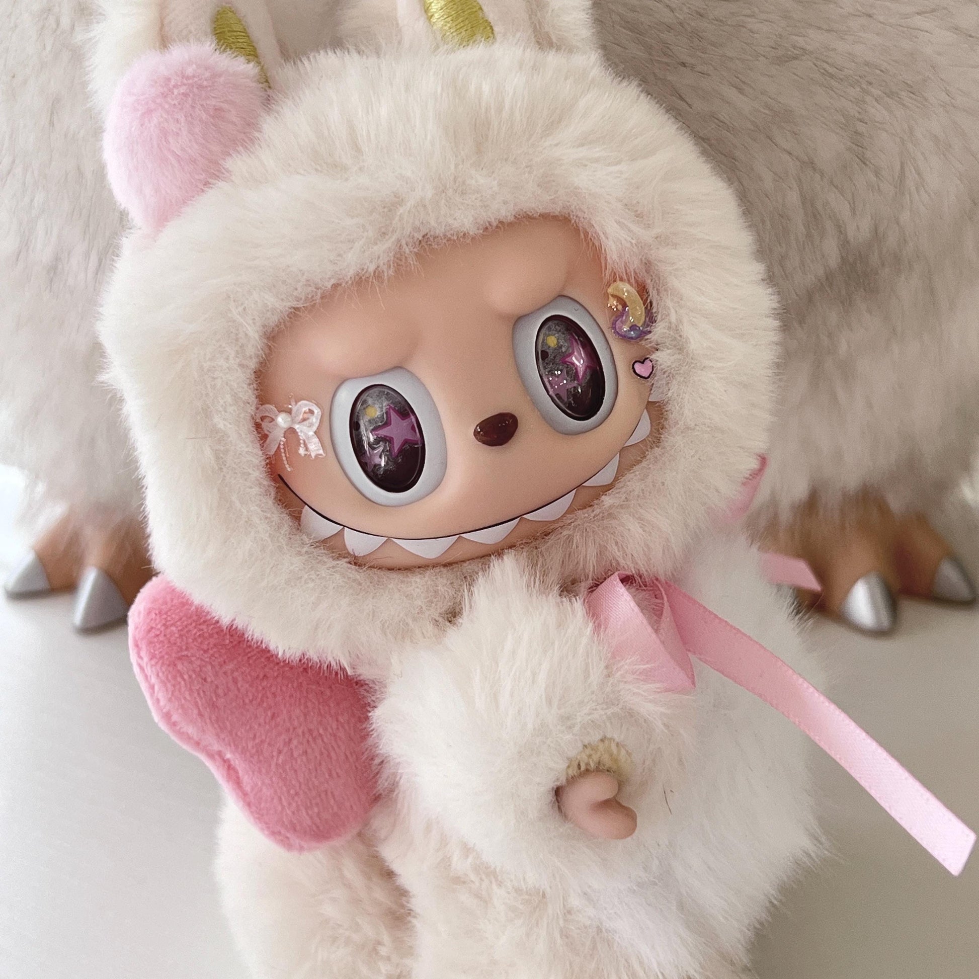 labubu Doll Original starry eyes pink Bow Handmade Modification - ToyUnity
