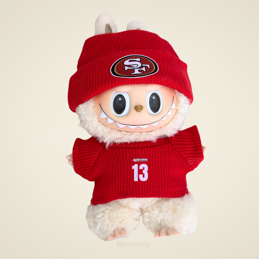 Mini San Francisco 49ers Football Outfit Fit – Hat & Tee for Labubu ToyUnity