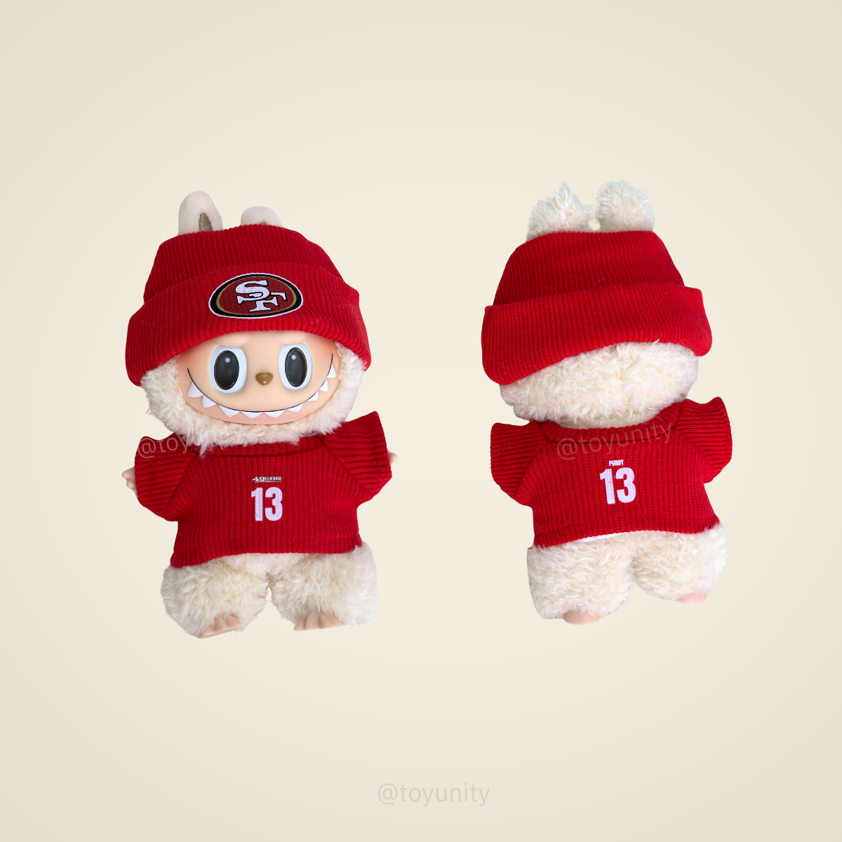 Mini San Francisco 49ers Football Outfit Fit – Hat & Tee for Labubu ToyUnity