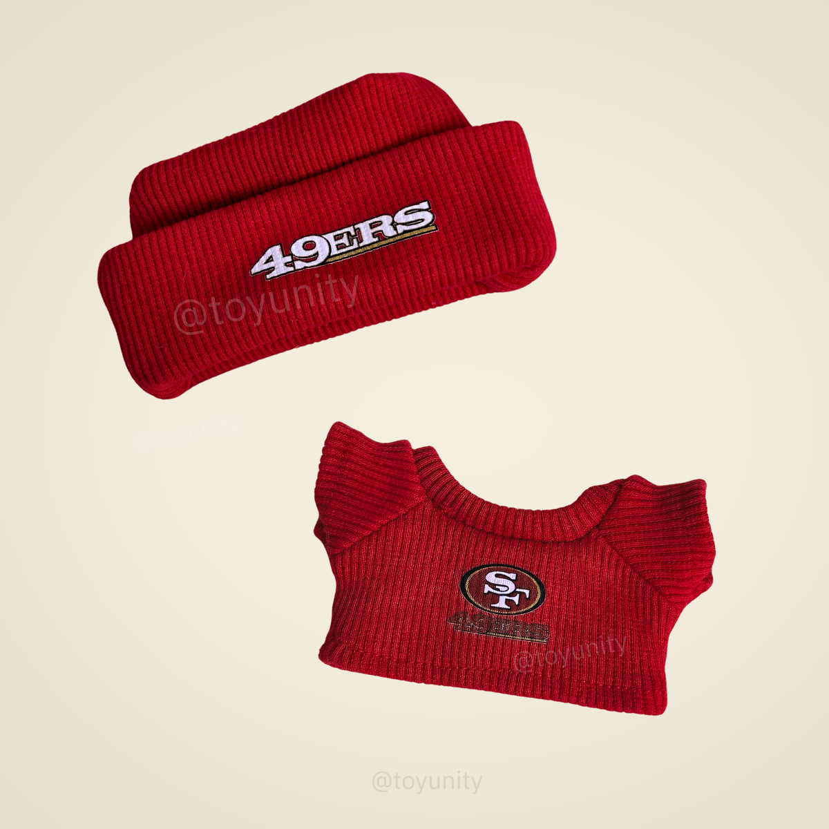 Mini San Francisco 49ers Football Outfit Fit – Hat & Tee for Labubu ToyUnity