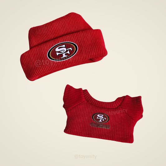 Mini San Francisco 49ers Football Outfit Fit – Hat & Tee for Labubu ToyUnity