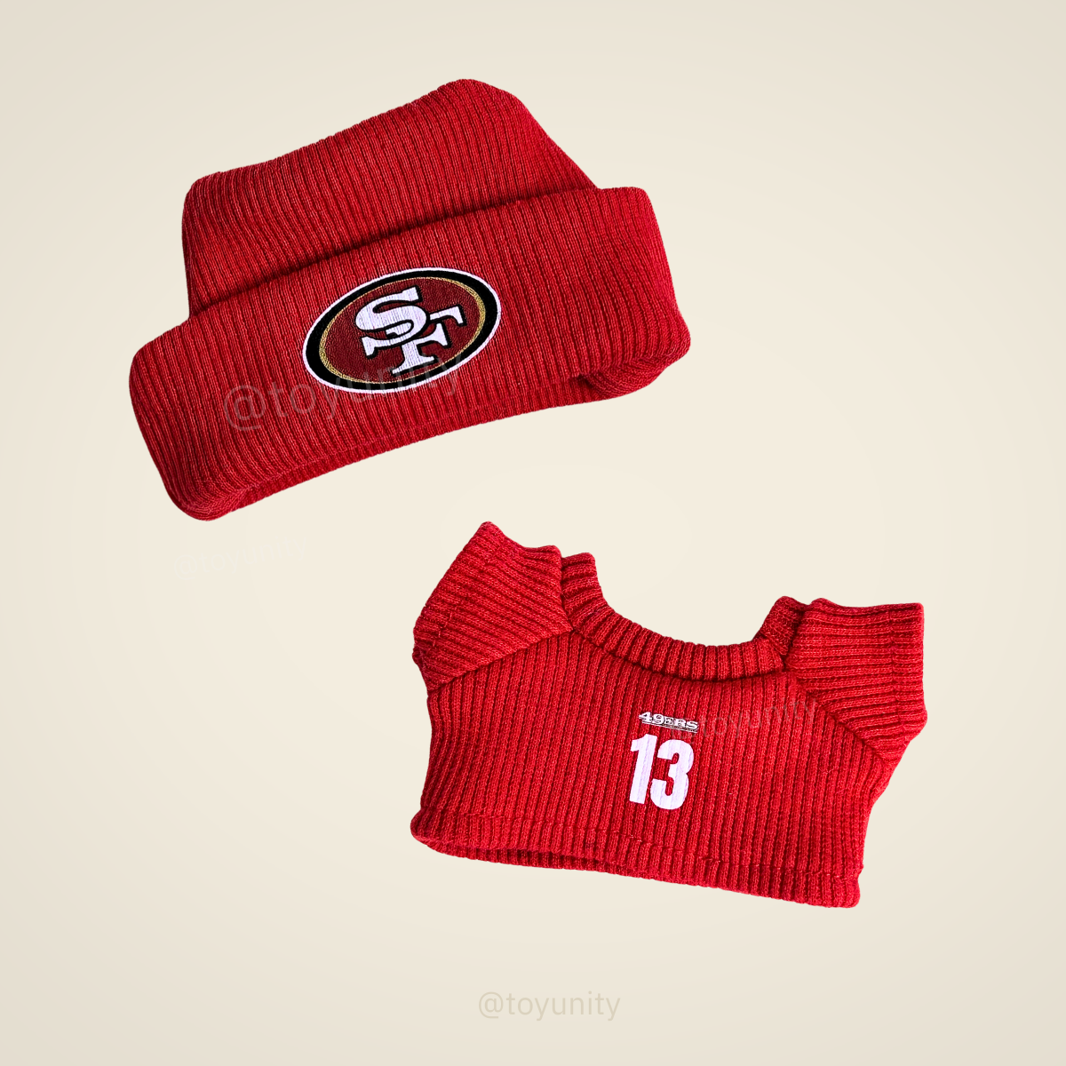 Mini San Francisco 49ers Football Outfit Fit – Hat & Tee for Labubu ToyUnity