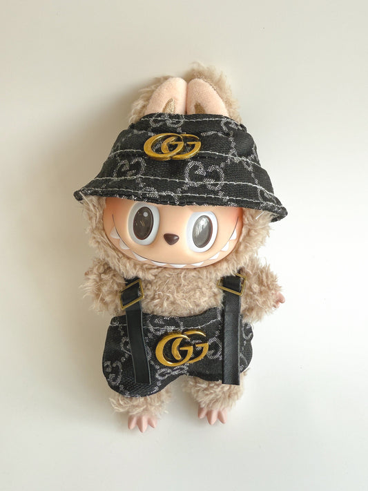 Labubu Black Monogram Bucket Hat & Overalls Set - GG Inspired - ToyUnity