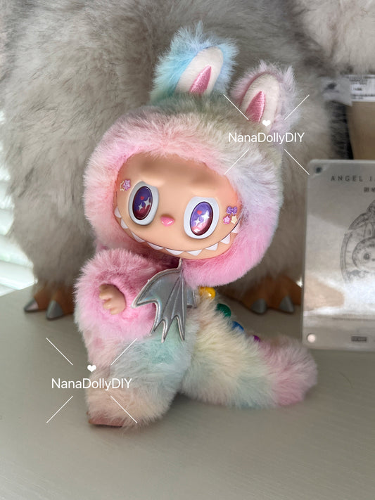 Custom labubu Doll Original rainbow Dino Bow Handmade Modification | Limited RARE