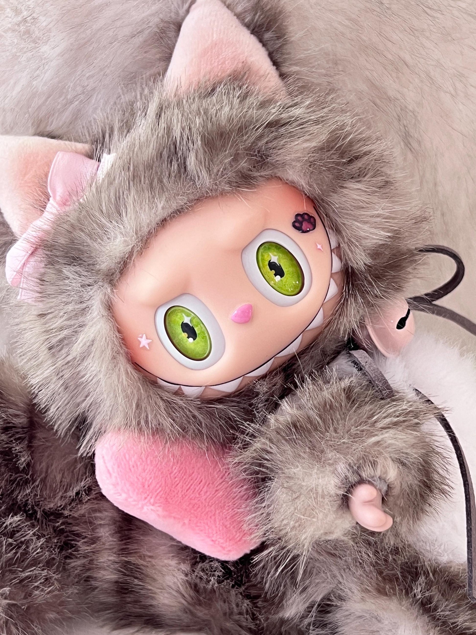 Custom labubu Doll Original grey cat green eyes bread Handmade Modification | Limited RARE - ToyUnity
