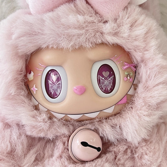 Custom labubu Doll Original fluffy Pink Bow wings Handmade Modification | Limited RARE