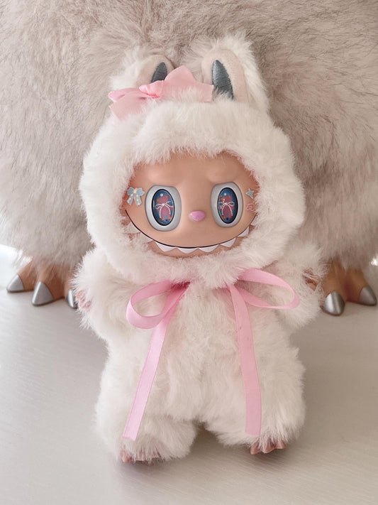 Custom labubu Doll Original white blue pink Bow Handmade Modification | Limited RARE
