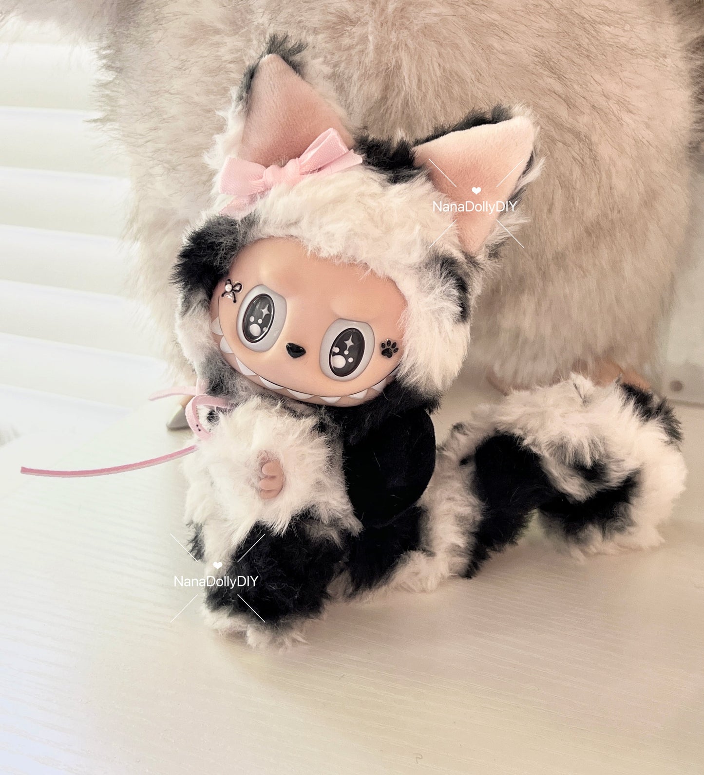 Custom labubu Doll Original pink bow butterfly eyes Handmade Modification | Limited RARE | DIY - ToyUnity