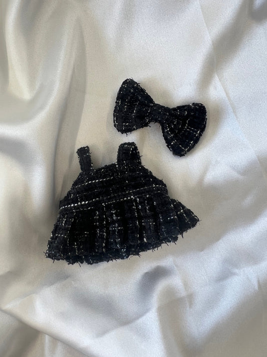 Labubu Coco Inspired Premium Black Tweed Dress Set with Bow - ToyUnity