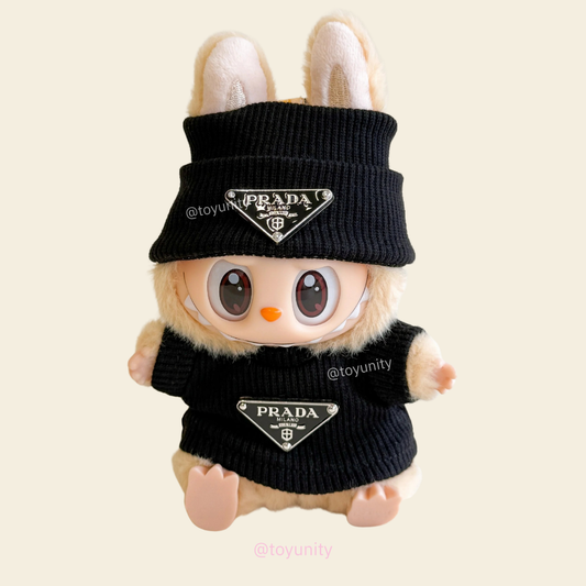 2-Piece Knit Set for Collectible Dolls – Beanie & Sweater with Silver Triangle Logo (Black or White) ToyUnity