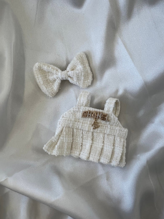 Labubu Ivory Tweed Dress Set with Bow - ToyUnity