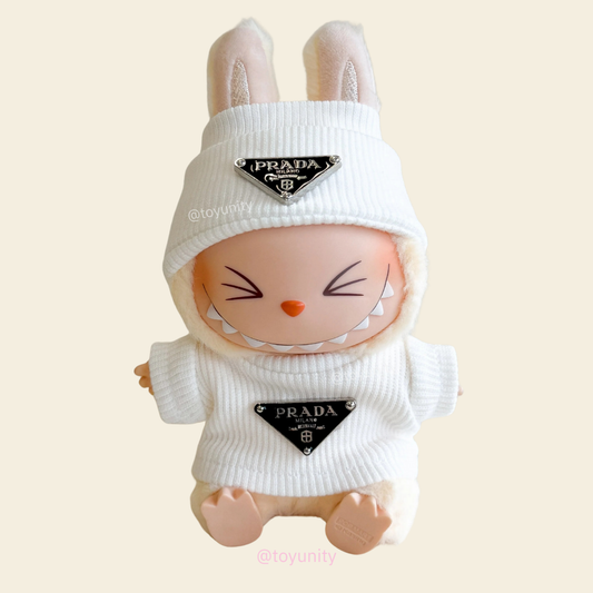 2-Piece Knit Set for Collectible Dolls – Beanie & Sweater with Silver Triangle Logo (Black or White) ToyUnity