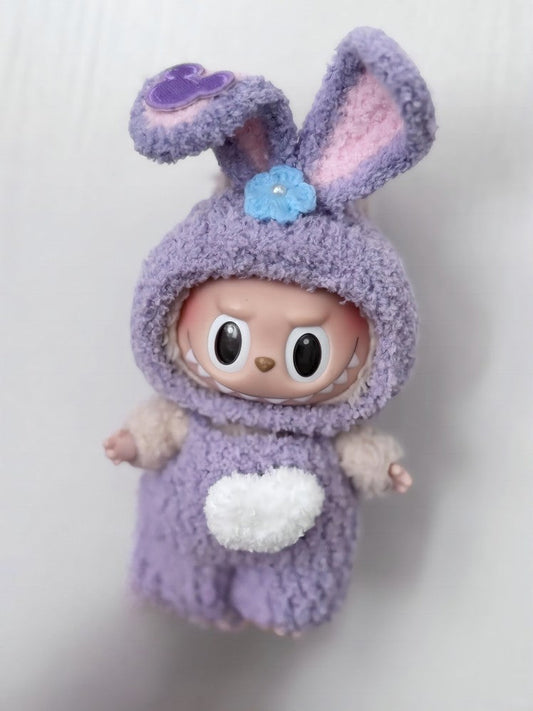 Labubu Bunny Hoodie Set - Purple with Pink Ears & Fluffy Tail (17cm) - ToyUnity