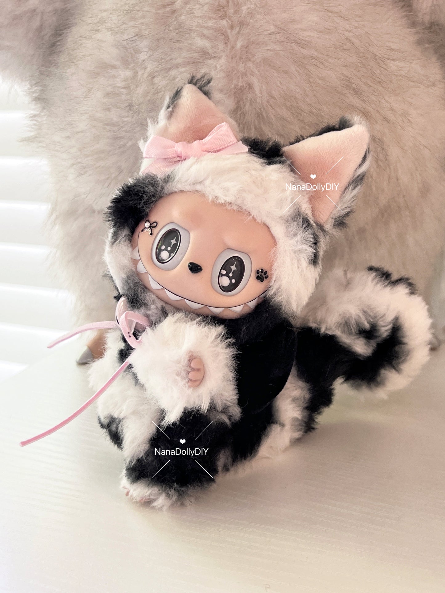 Custom labubu Doll Original pink bow butterfly eyes Handmade Modification | Limited RARE | DIY - ToyUnity