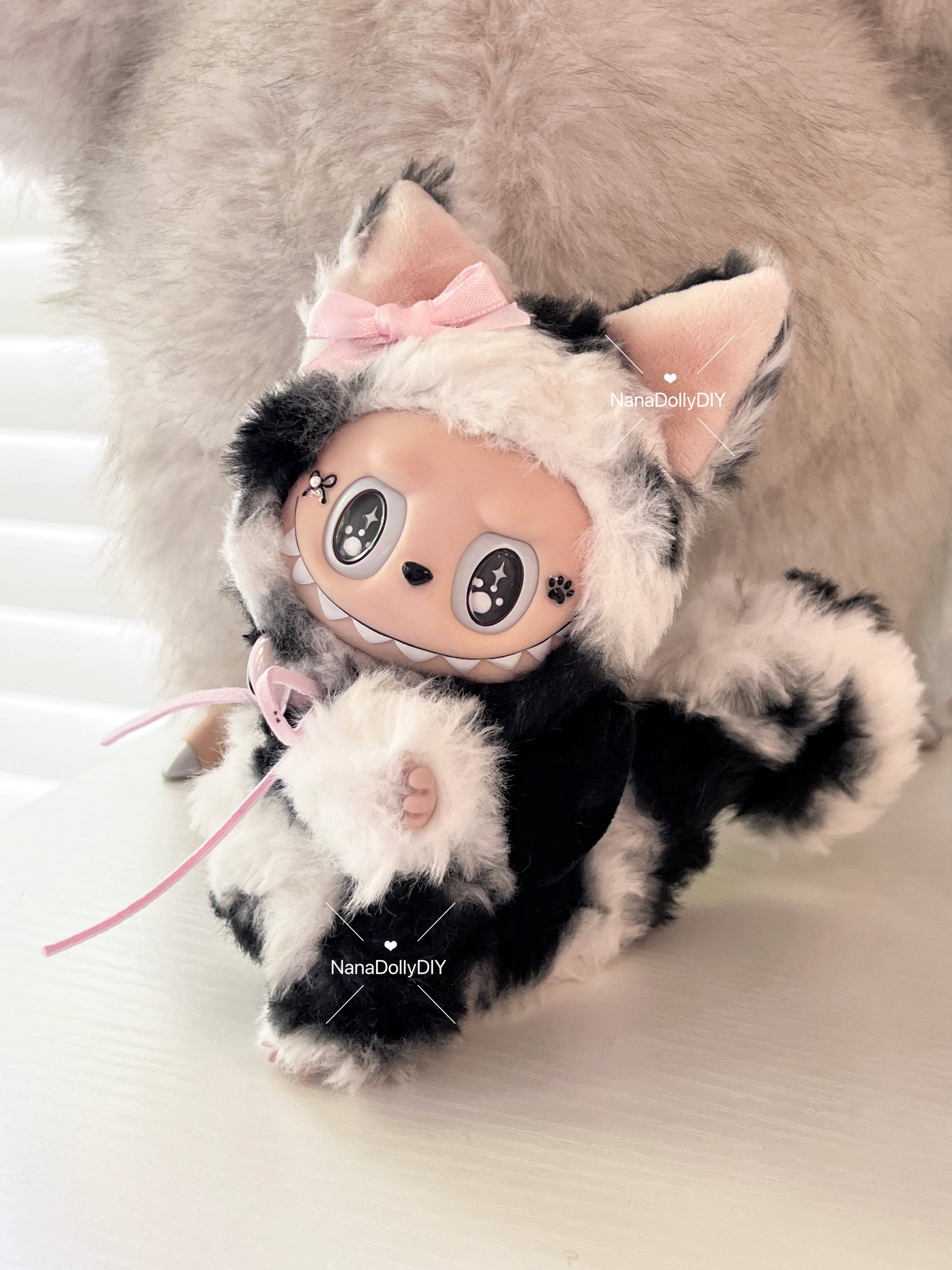 Custom labubu Doll Original pink bow butterfly eyes Handmade Modification | Limited RARE | DIY - ToyUnity