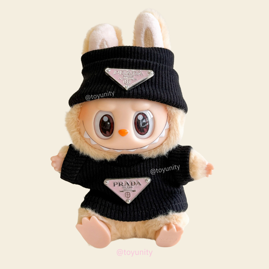 2-Piece Knit Set for Collectible Dolls – Beanie & Sweater with Pink Triangle Logo (Black or White) ToyUnity