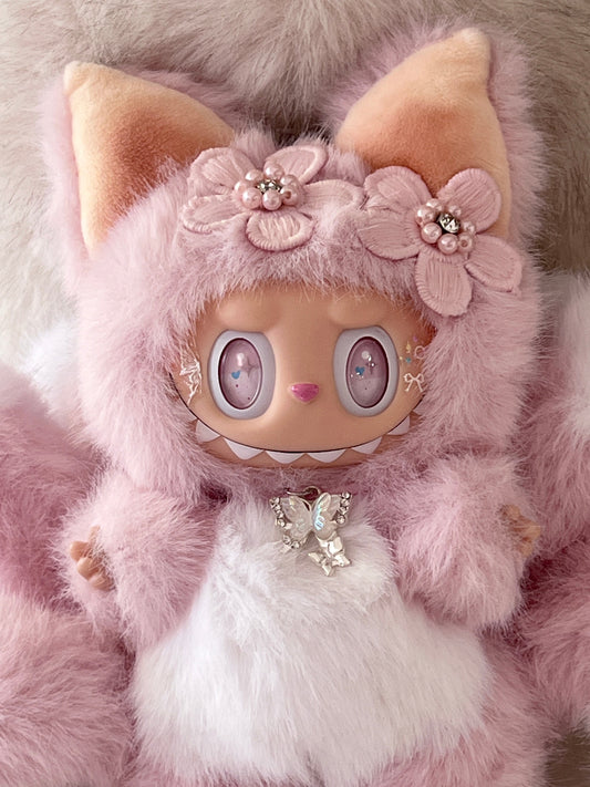 Custom labubu Doll Original nine tail fox with Sakura hair pin Handmade Modification | Limited RARE