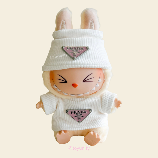 2-Piece Knit Set for Collectible Dolls – Beanie & Sweater with Pink Triangle Logo (Black or White) ToyUnity