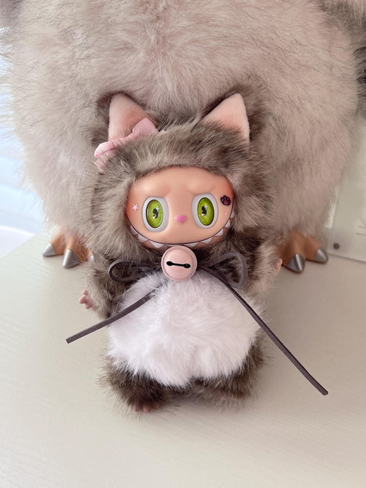 Custom labubu Doll Original grey cat green eyes bread Handmade Modification | Limited RARE