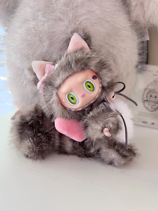 Custom labubu Doll Original grey cat green eyes bread Handmade Modification | Limited RARE