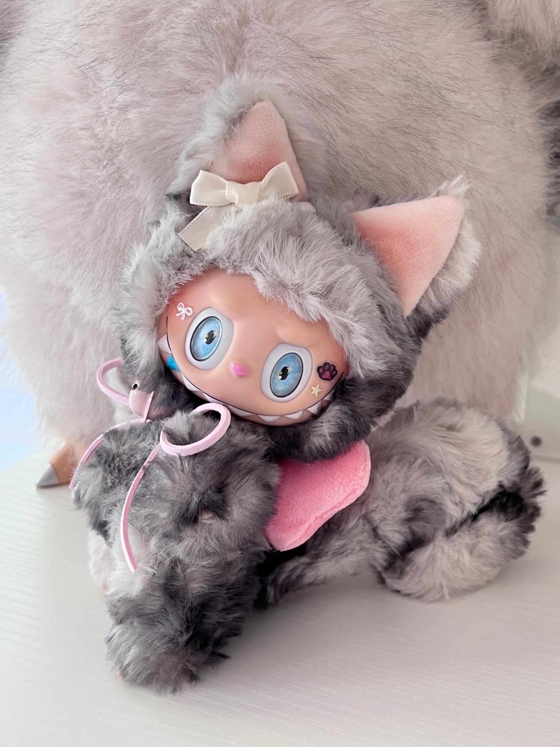 Custom labubu Doll Original grey cat blue eyes Handmade Modification | Limited RARE - ToyUnity