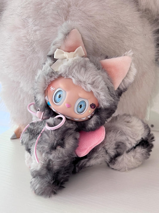 Custom labubu Doll Original grey cat blue eyes  Handmade Modification | Limited RARE