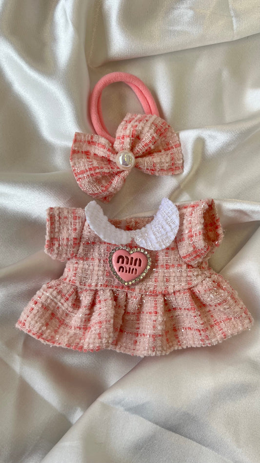 Labubu Sweet Tweed Dress Set - Pink with Matching Hair Bow - ToyUnity