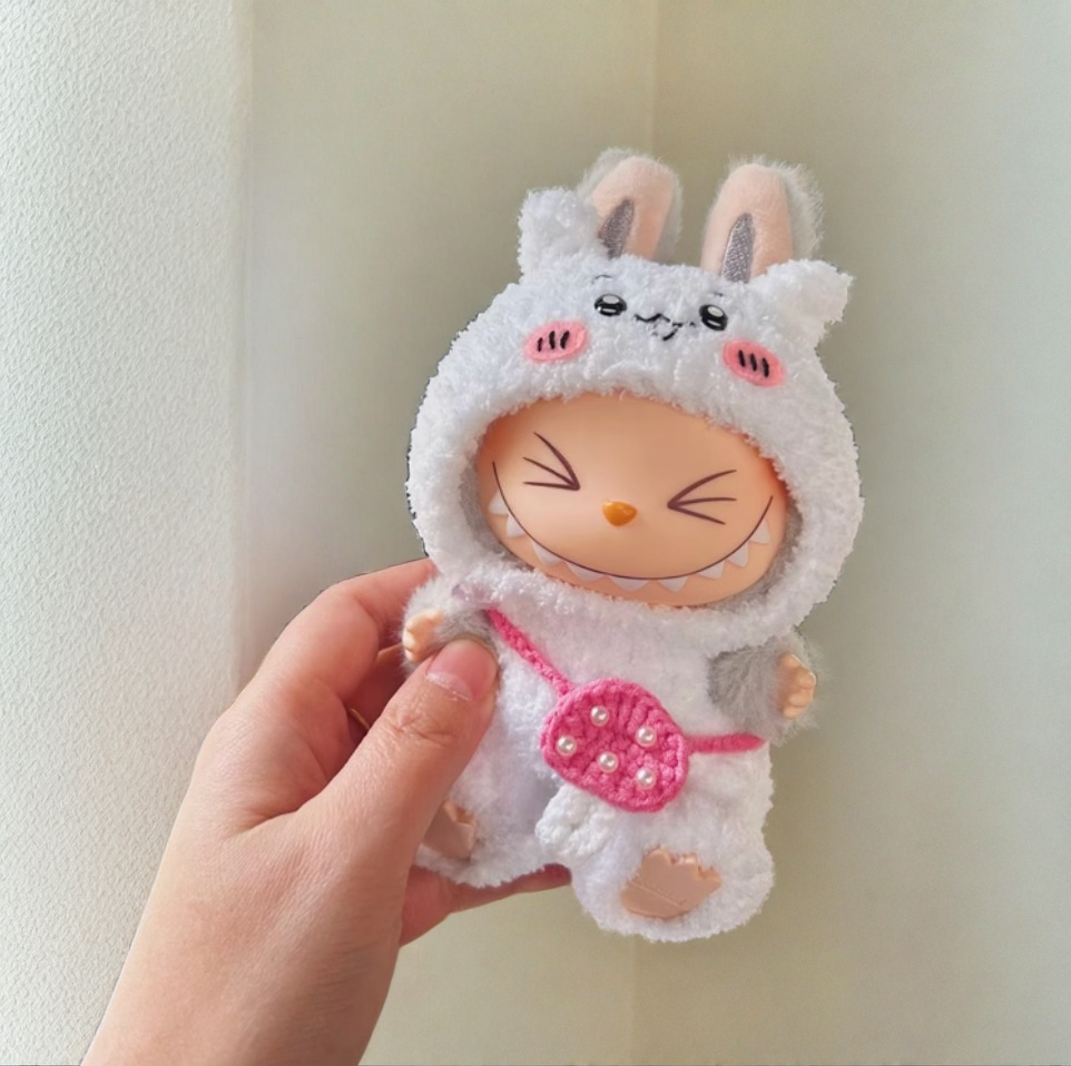 Labubu Chiikawa Set - White Character Costume with Pink Purse (17cm) - ToyUnity