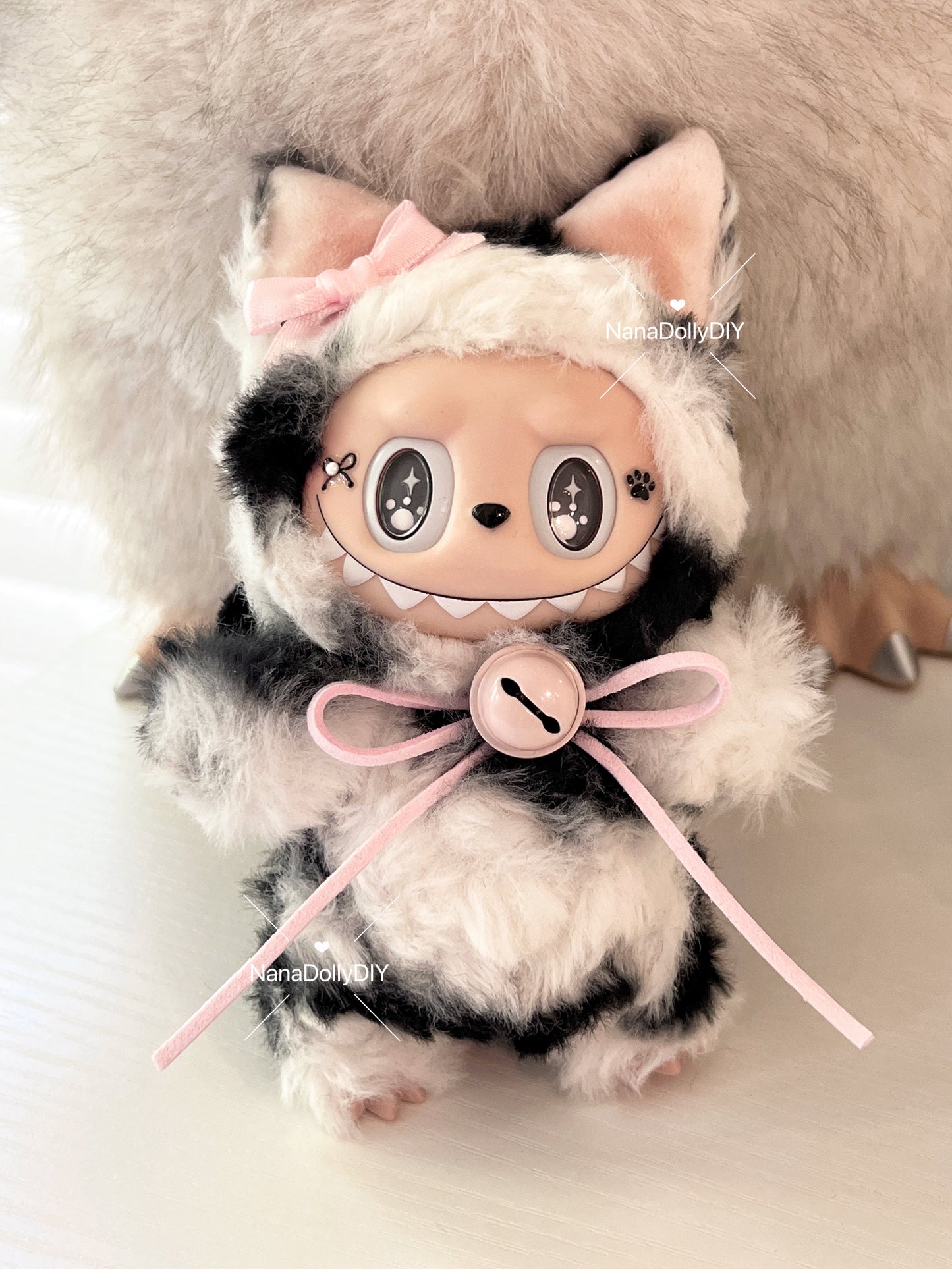 Custom labubu Doll Original pink bow butterfly eyes Handmade Modification | Limited RARE | DIY - ToyUnity