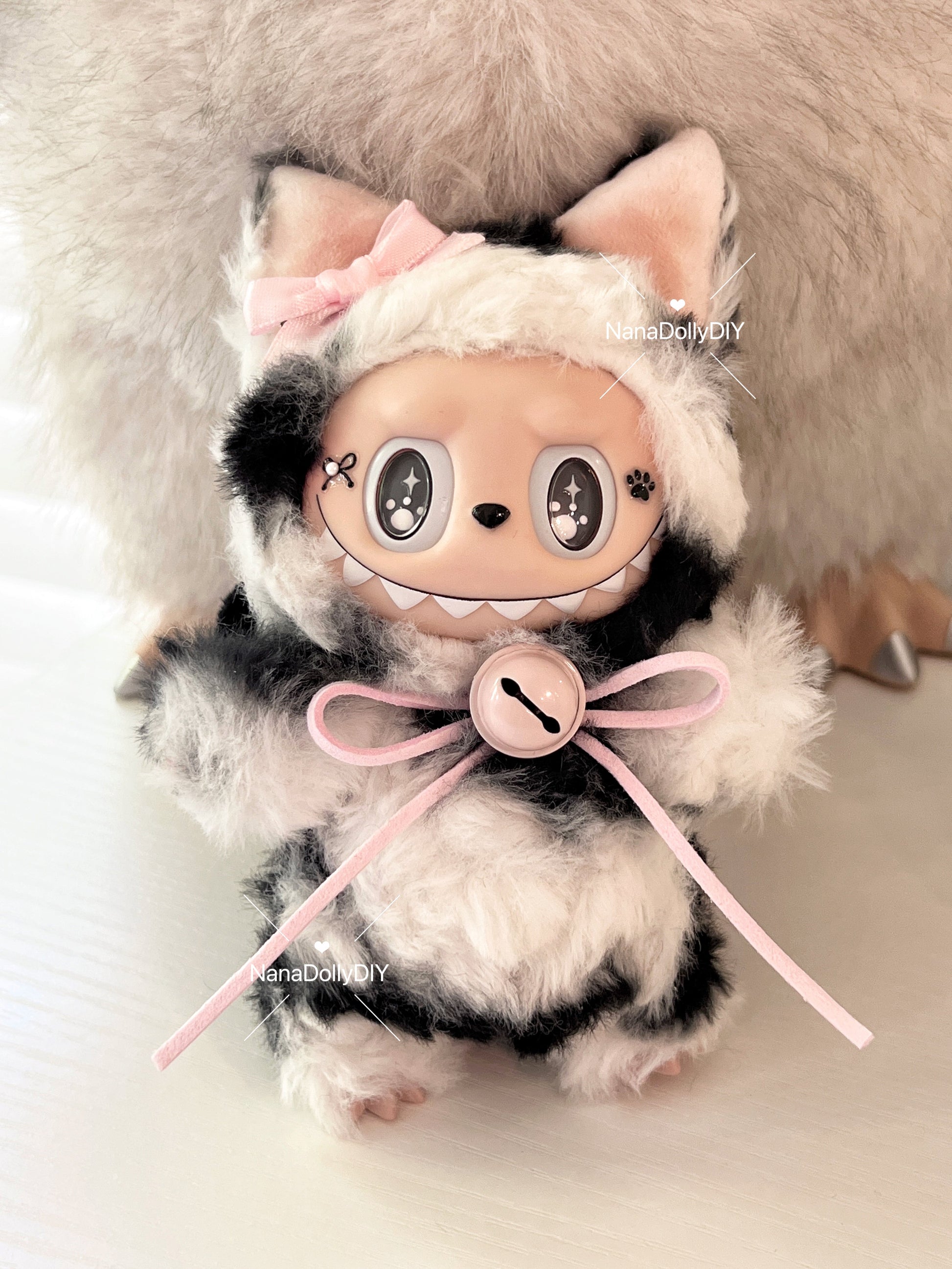 Custom labubu Doll Original pink bow butterfly eyes Handmade Modification | Limited RARE | DIY - ToyUnity