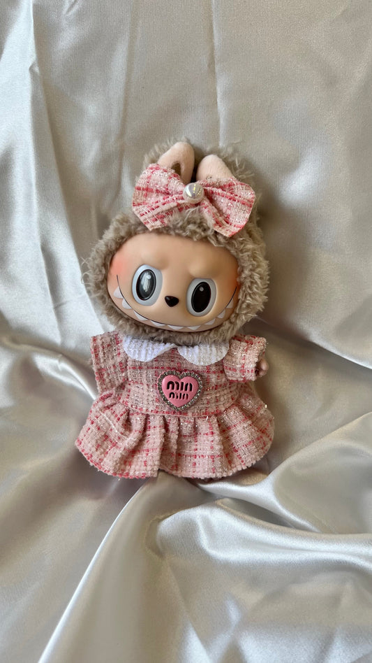 Labubu Sweet Tweed Dress Set - Pink with Matching Hair Bow - ToyUnity